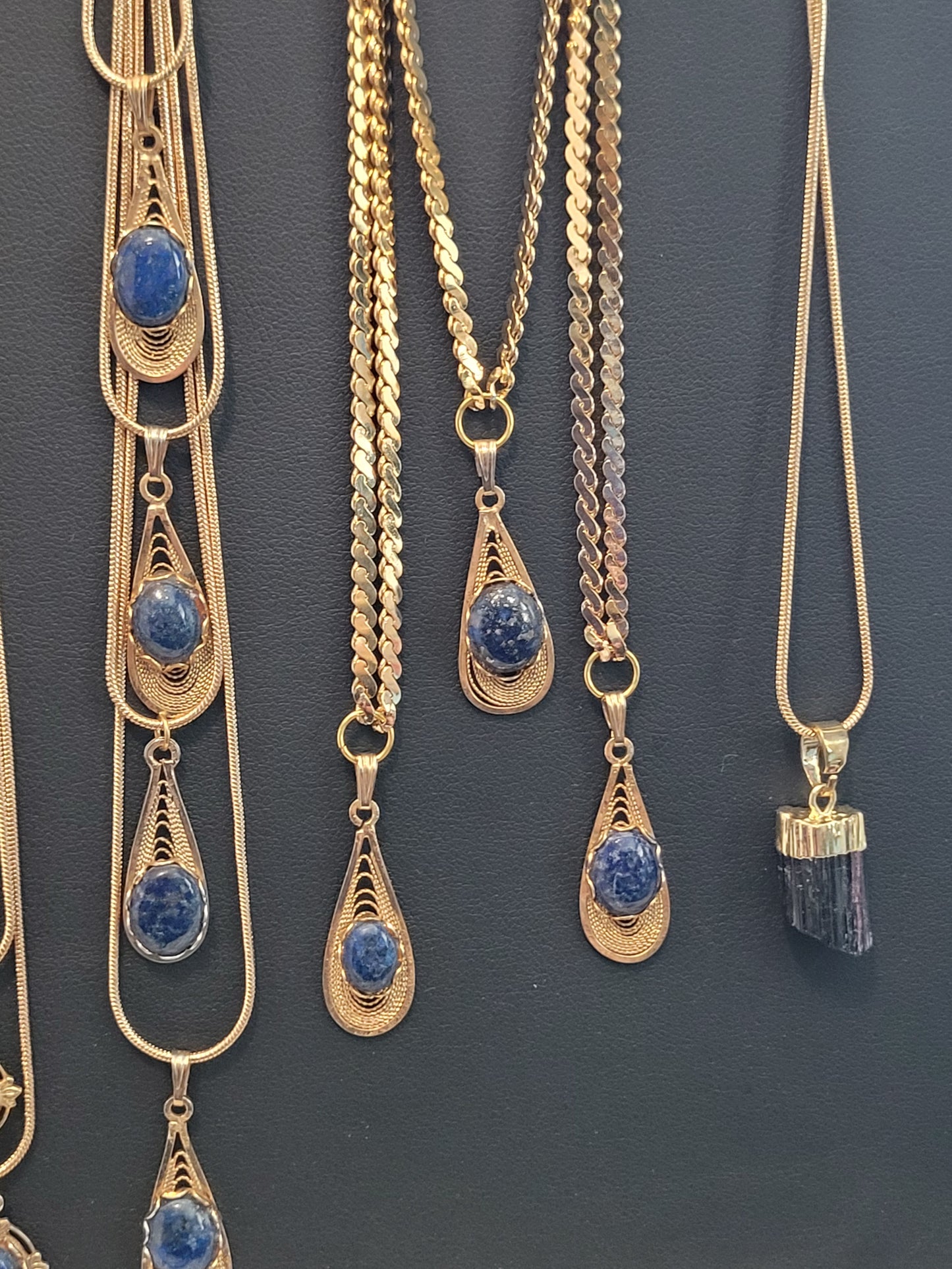 Lapis Lazuli Cab - Tear Drop Pendant Necklace - Gold