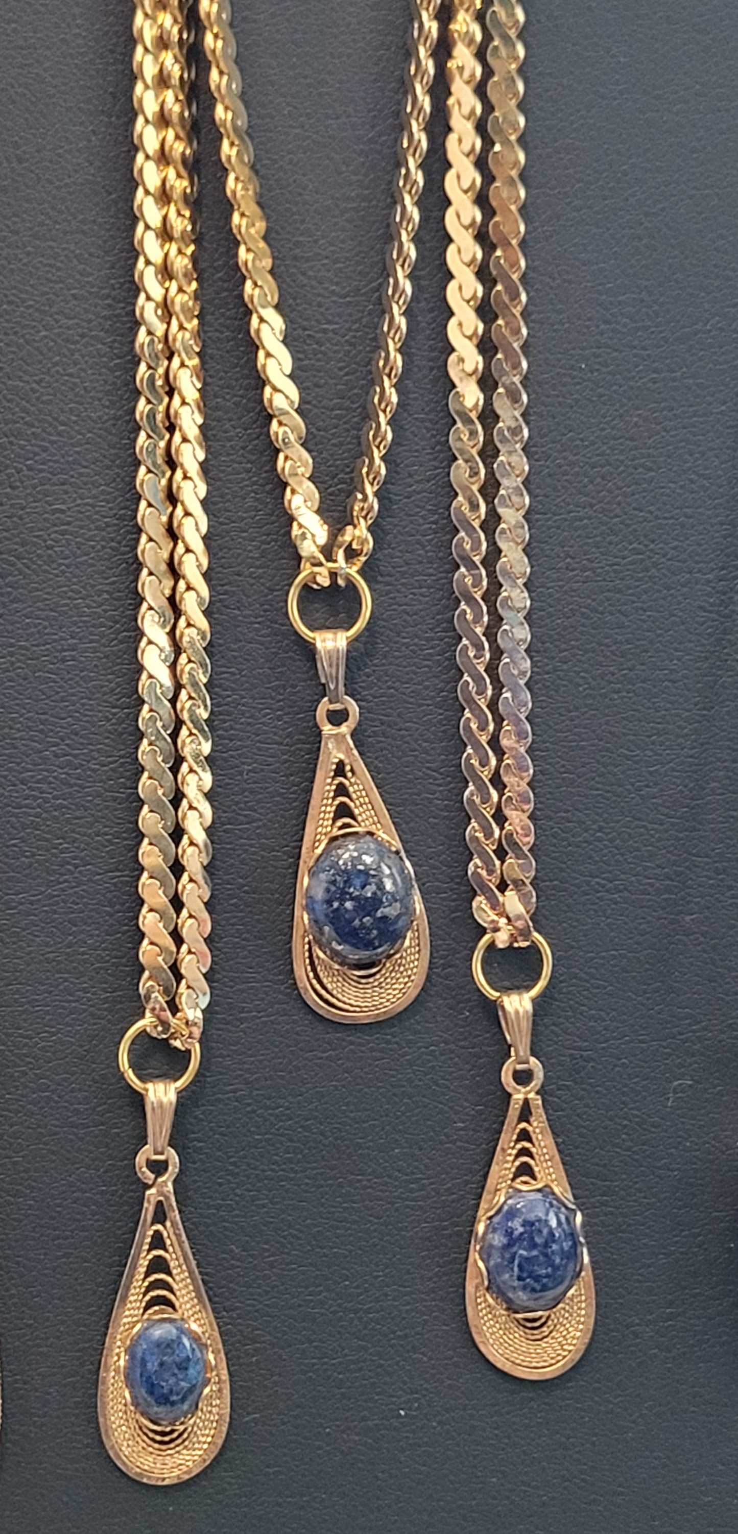 Lapis Lazuli Cab - Tear Drop Pendant Necklace - Choker - Gold