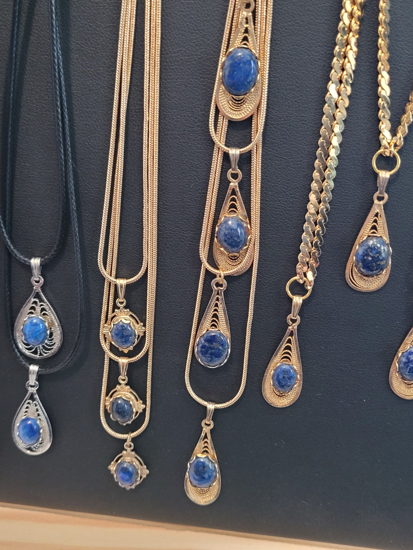 Lapis Lazuli Cab - Tear Drop Pendant Necklace - Gold