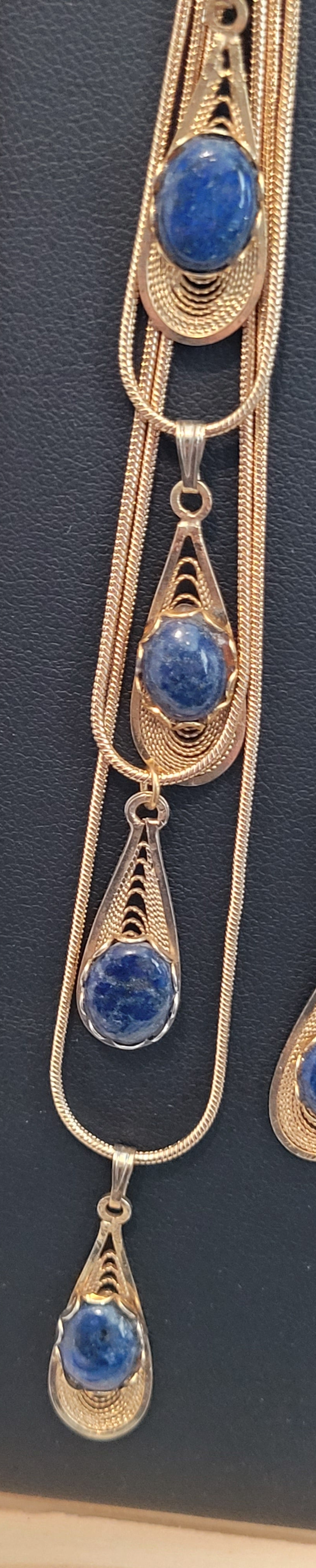 Lapis Lazuli Cab - Tear Drop Pendant Necklace - Gold
