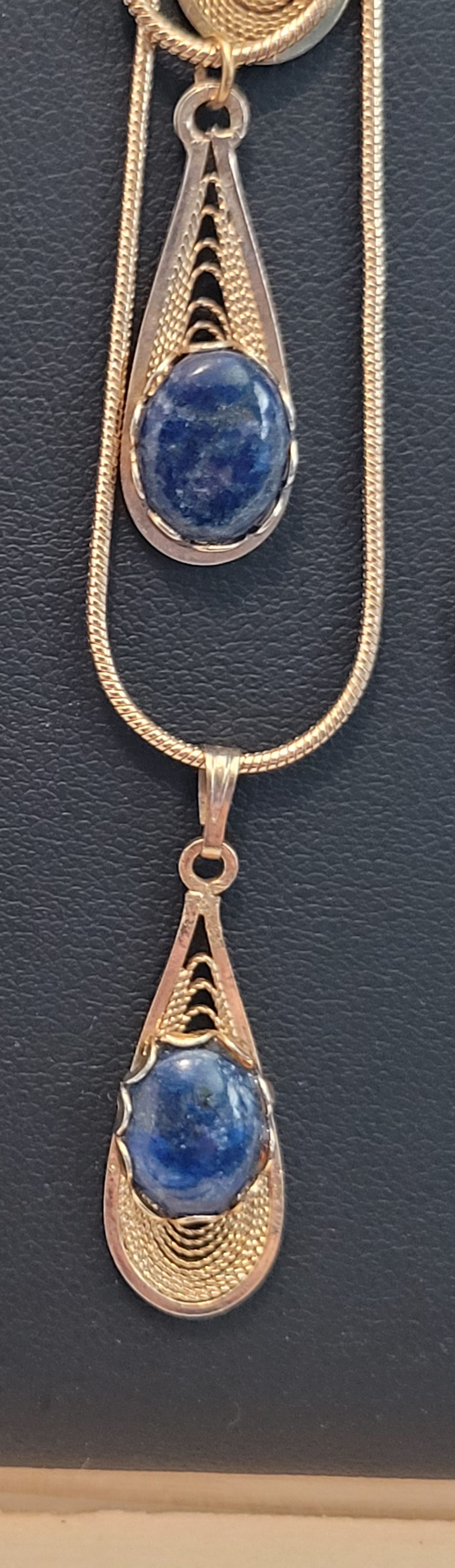 Lapis Lazuli Cab - Tear Drop Pendant Necklace - Gold
