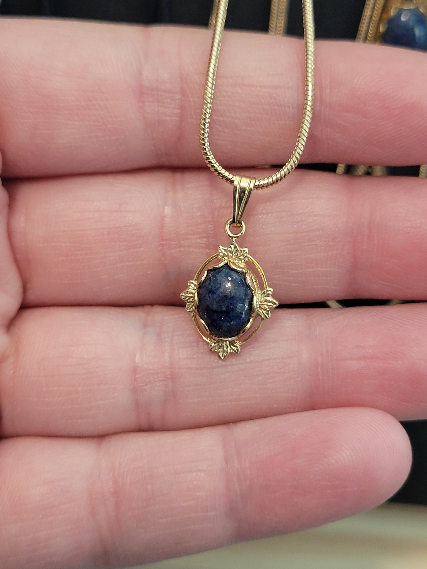 Lapis Lazuli Cab - Dainty Oval Pendant Necklace - Gold