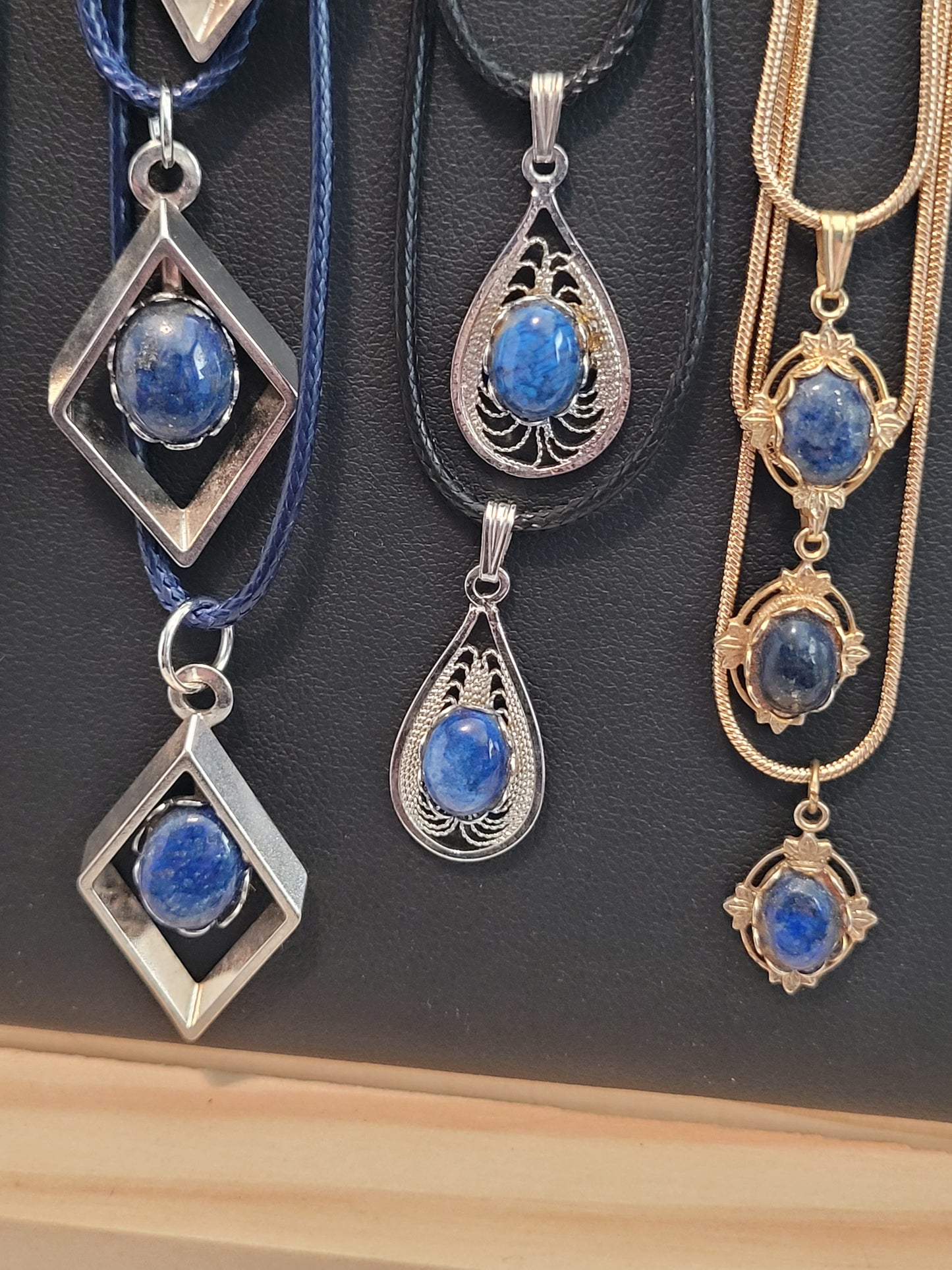 Lapis Lazuli Cab - Tear Drop Pendant Necklace - Silver
