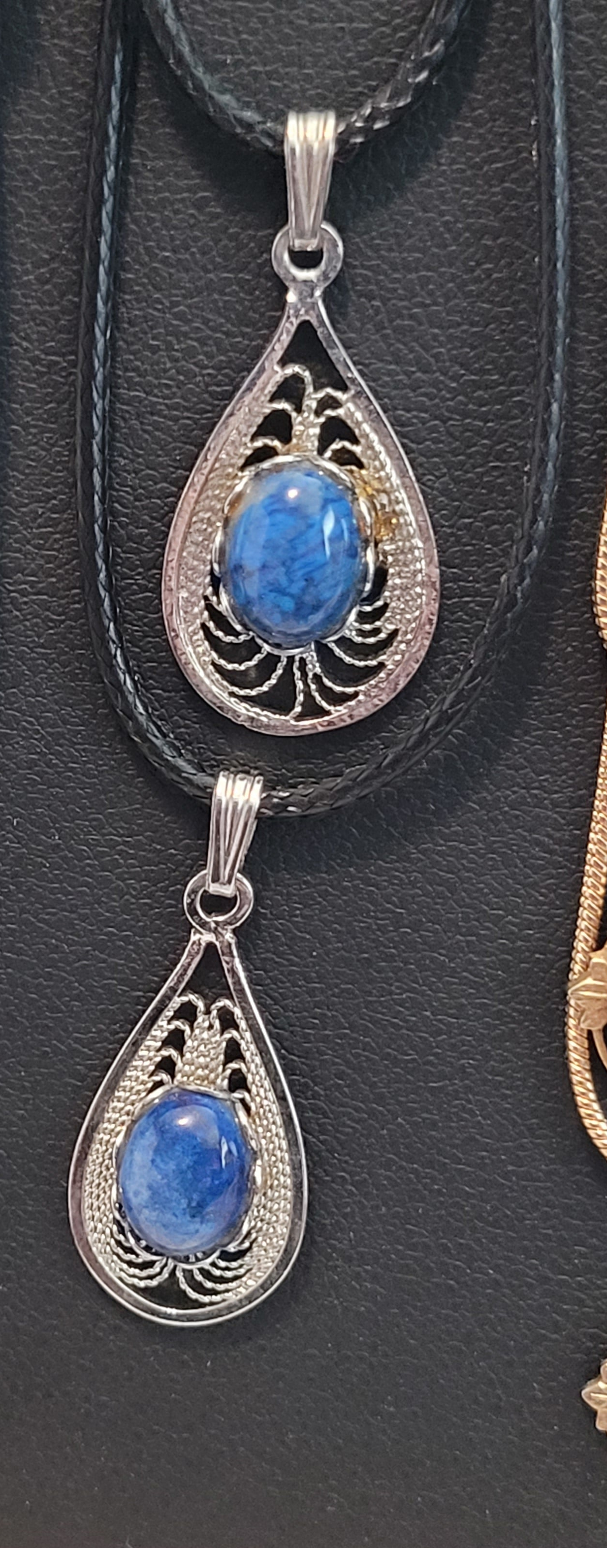 Lapis Lazuli Cab - Tear Drop Pendant Necklace - Silver