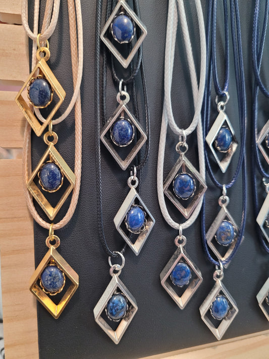Lapis Lazuli Cab Diamond Pendant Necklace