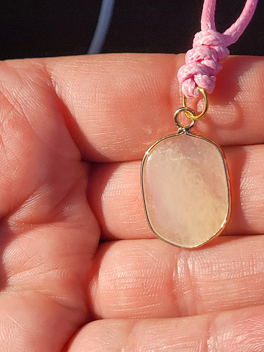 Rose Quartz Oval Pendant - Gold
