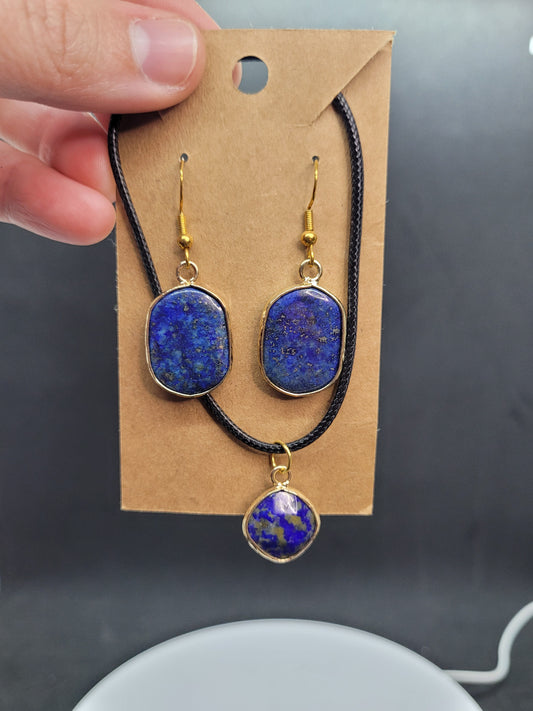 Lapis Lazuli Necklace & Earring Set - Gold