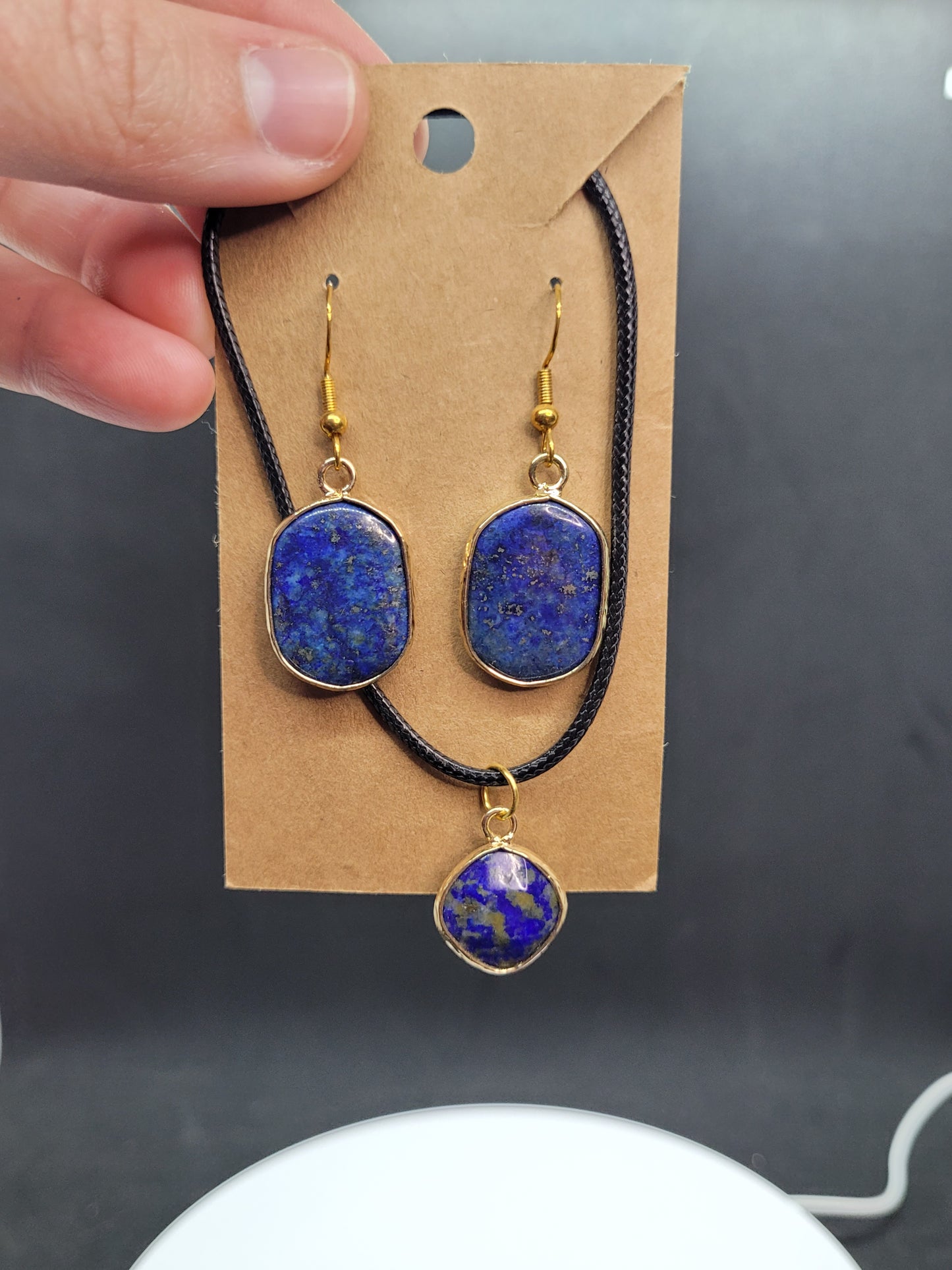 Lapis Lazuli Necklace & Earring Set - Gold