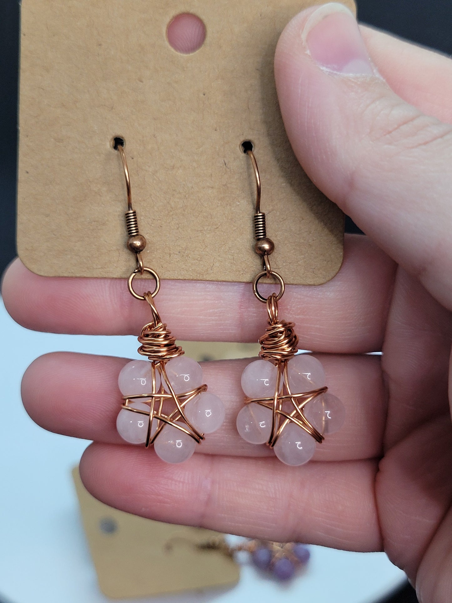 Crystal Bead Star Earrings – Handwrapped Wire Pendant