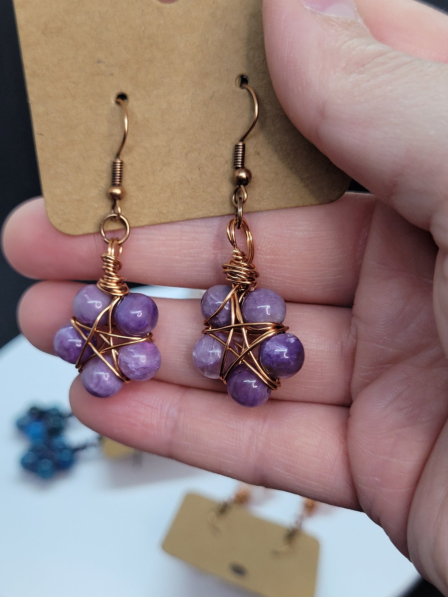 Crystal Bead Star Earrings – Handwrapped Wire Pendant