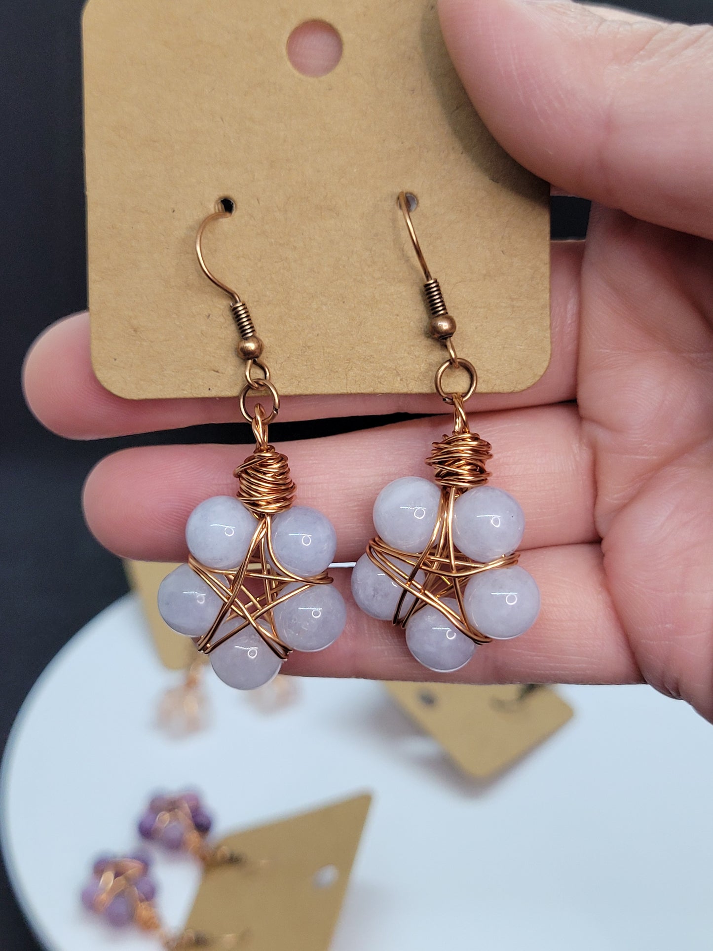 Crystal Bead Star Earrings – Handwrapped Wire Pendant