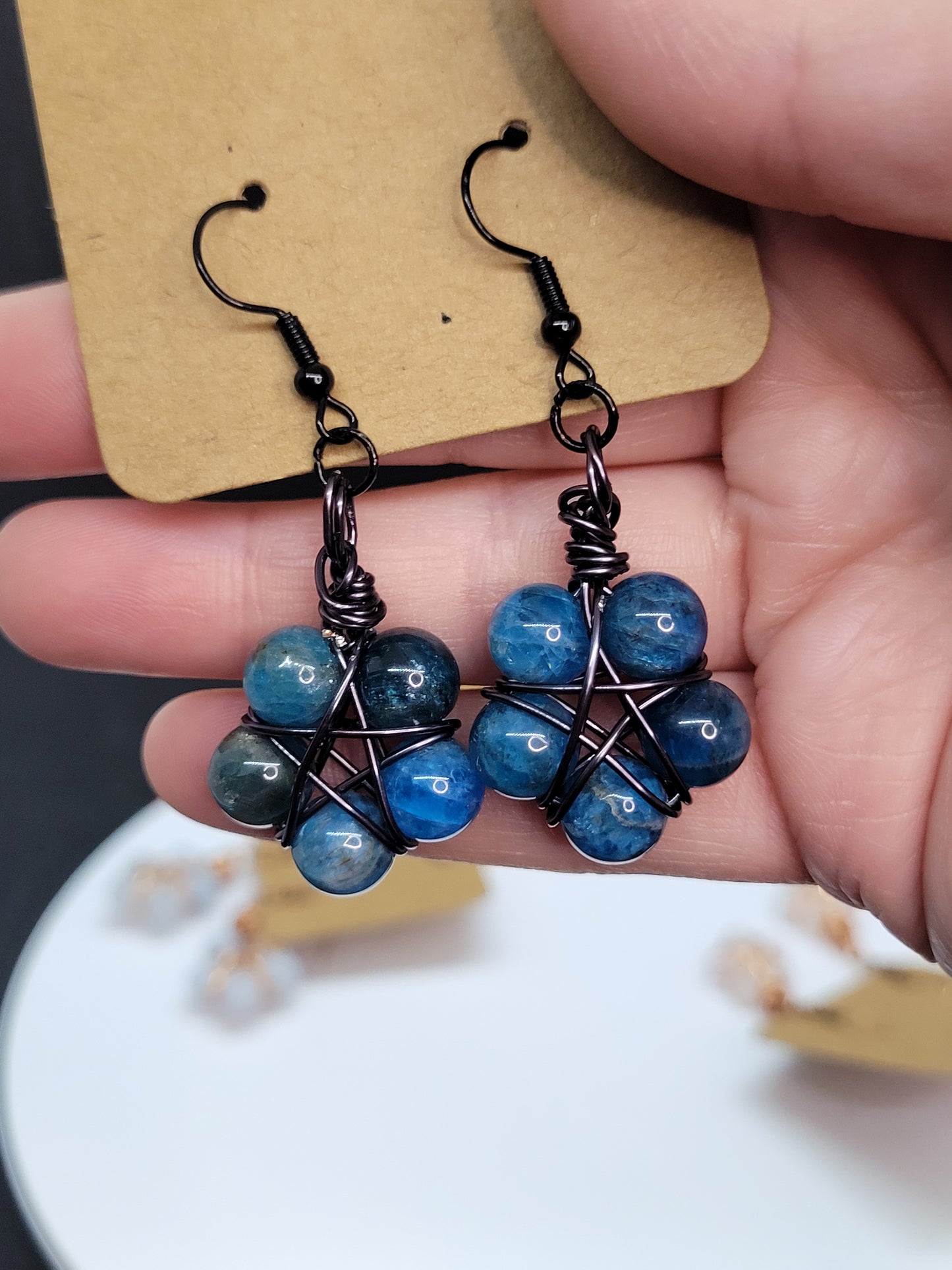 Crystal Bead Star Earrings – Handwrapped Wire Pendant