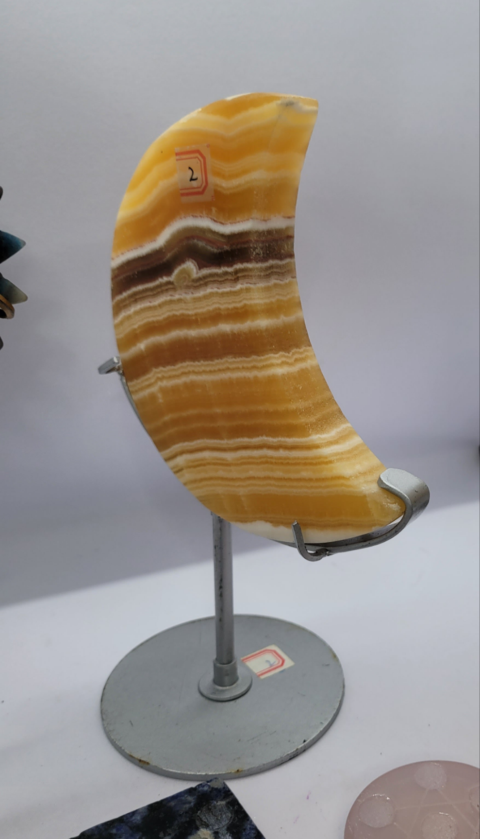 Banded Yellow Calcite Moon on Stand