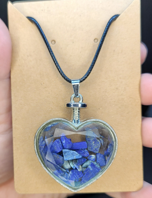 Lapis Lazuli Chip - Heart Bottle Pendant Necklace