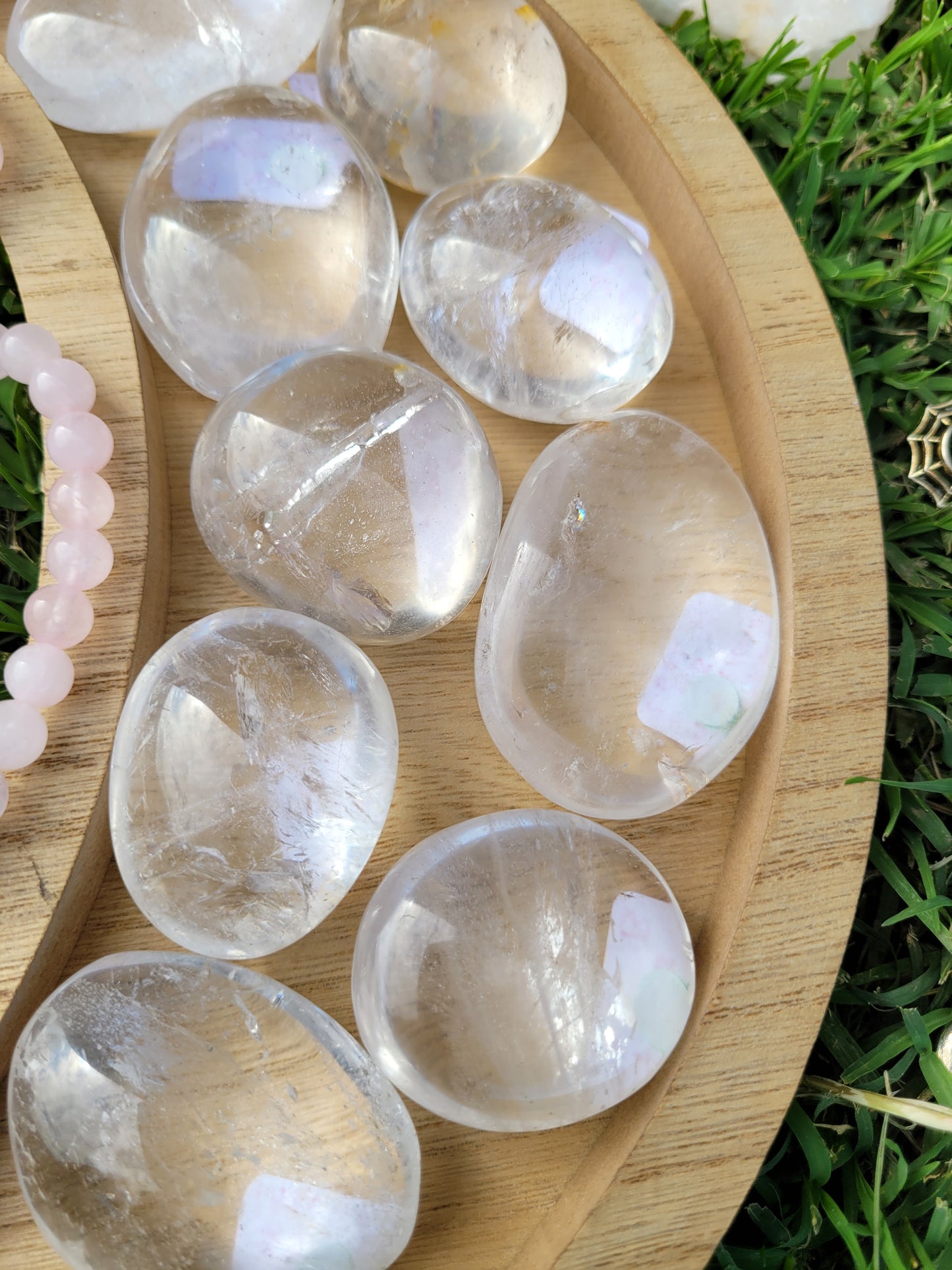 Clear Quartz, Smoky Quartz, Golden Healer Palm Stones