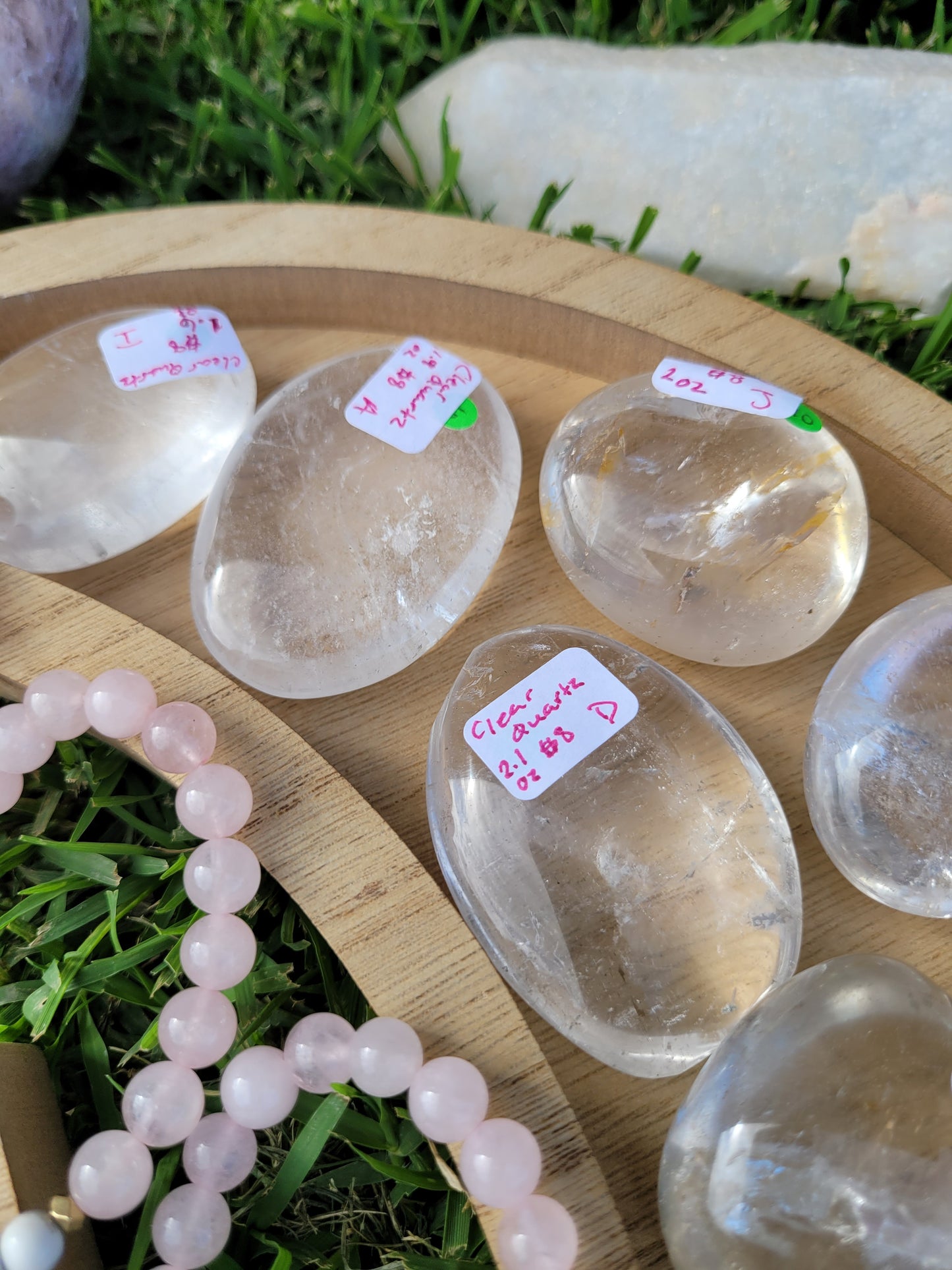 Clear Quartz, Smoky Quartz, Golden Healer Palm Stones