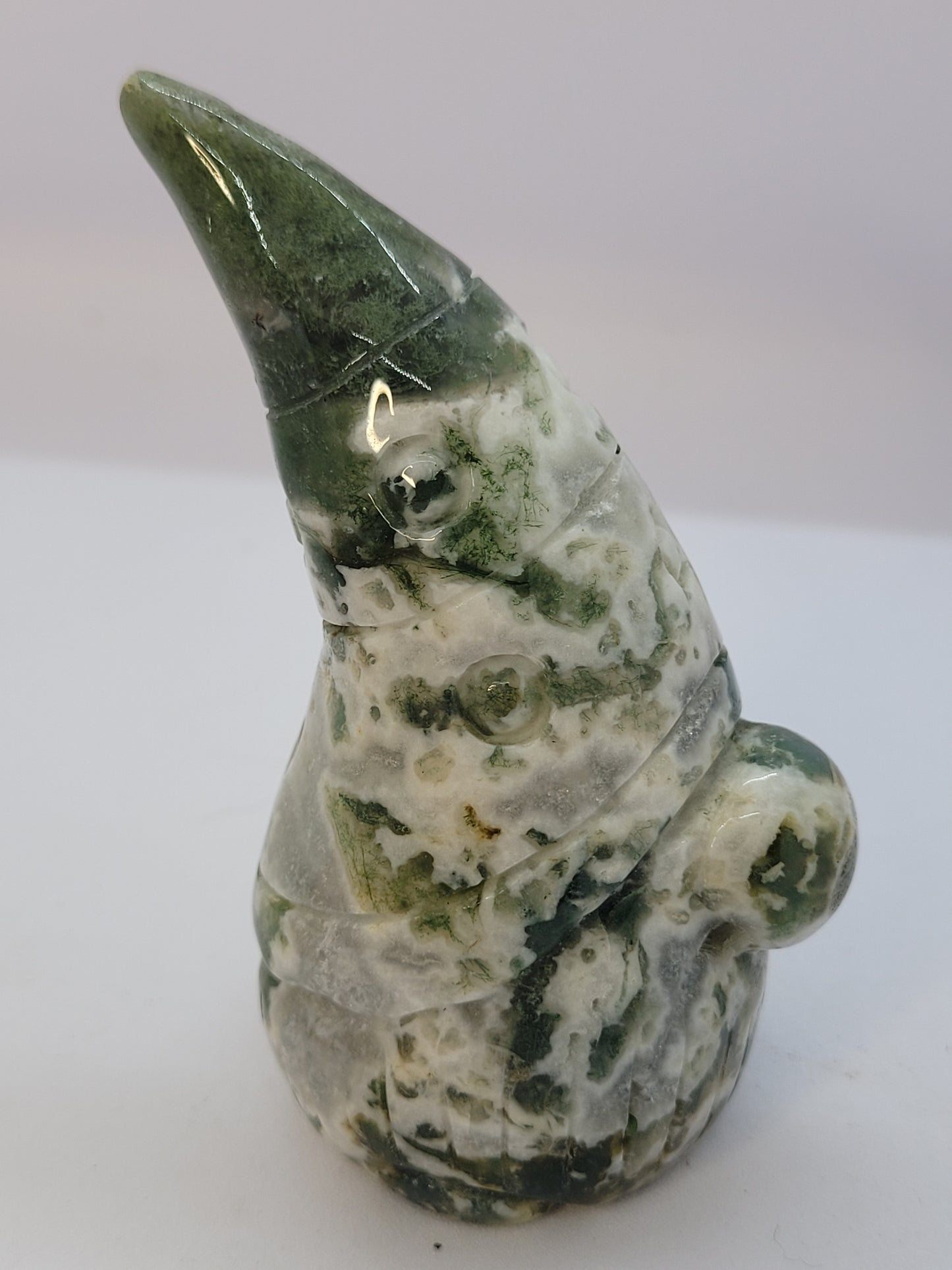 Druzy Moss Agate Gnome carving