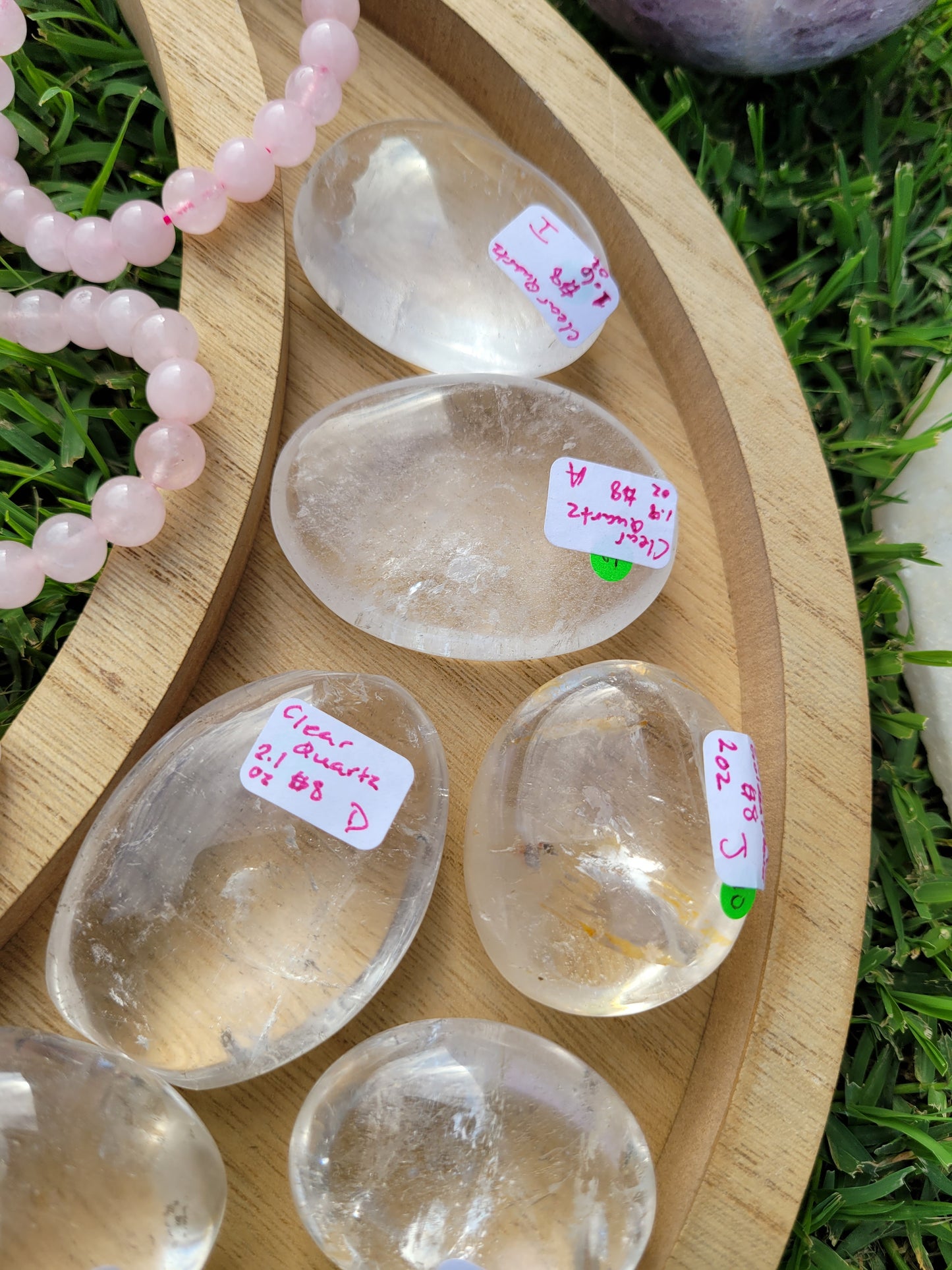 Clear Quartz, Smoky Quartz, Golden Healer Palm Stones