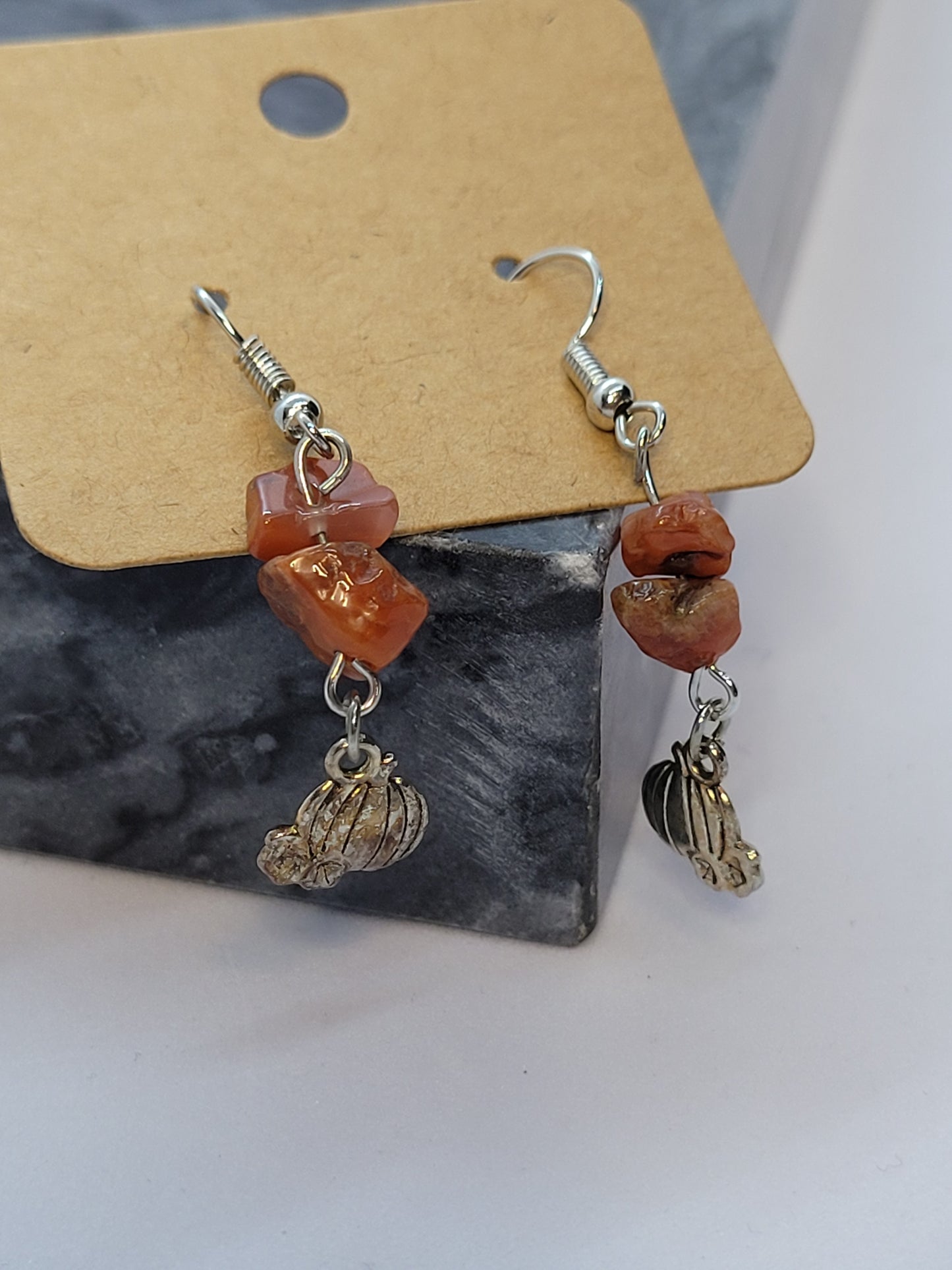 Carnelian, Pumpkin Earrings- silver