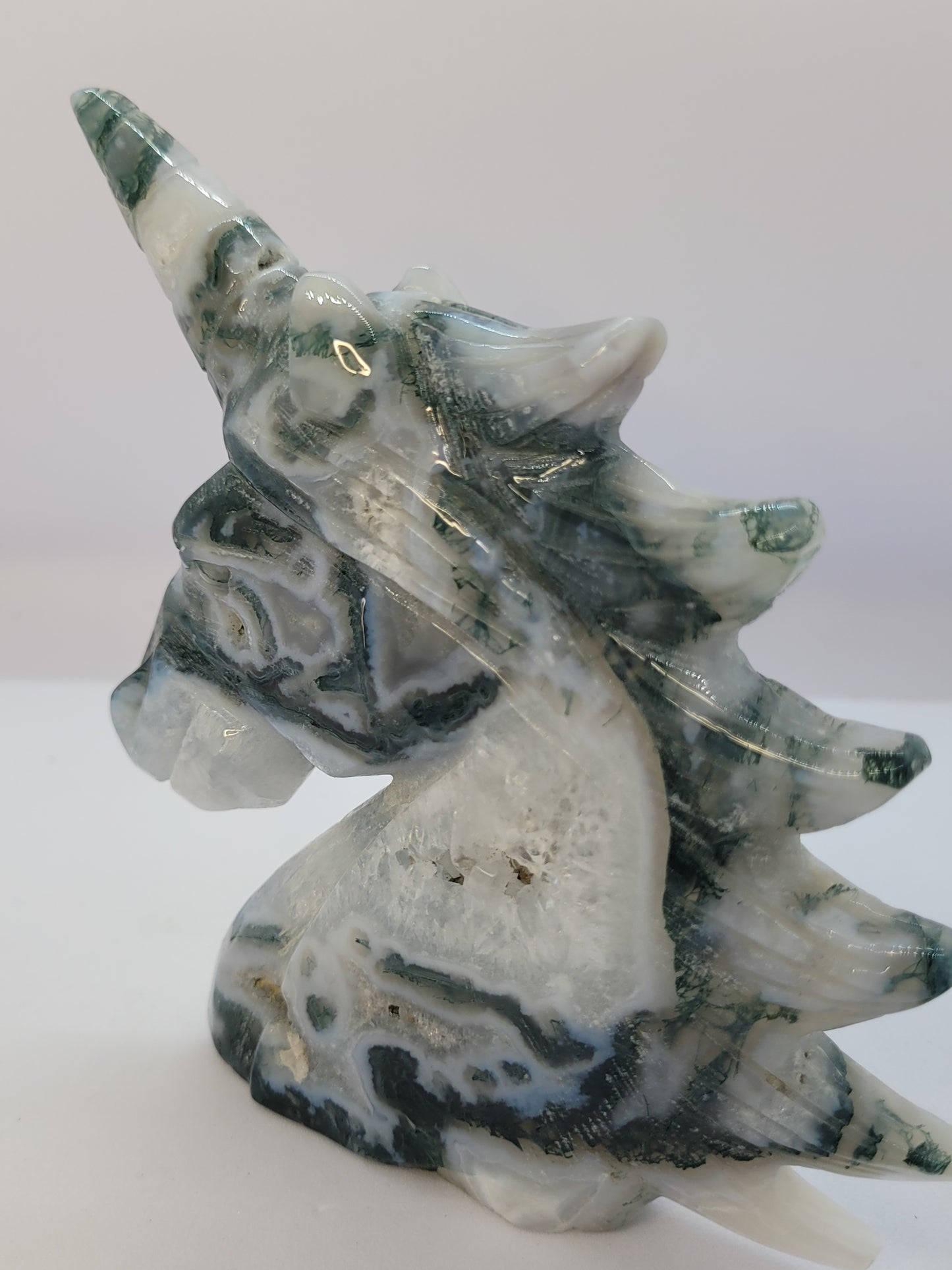 Druzy Moss Agate Unicorn Head - Large