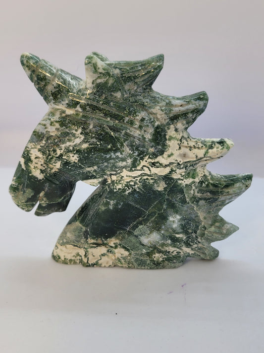 Moss Agate Unicorn Head