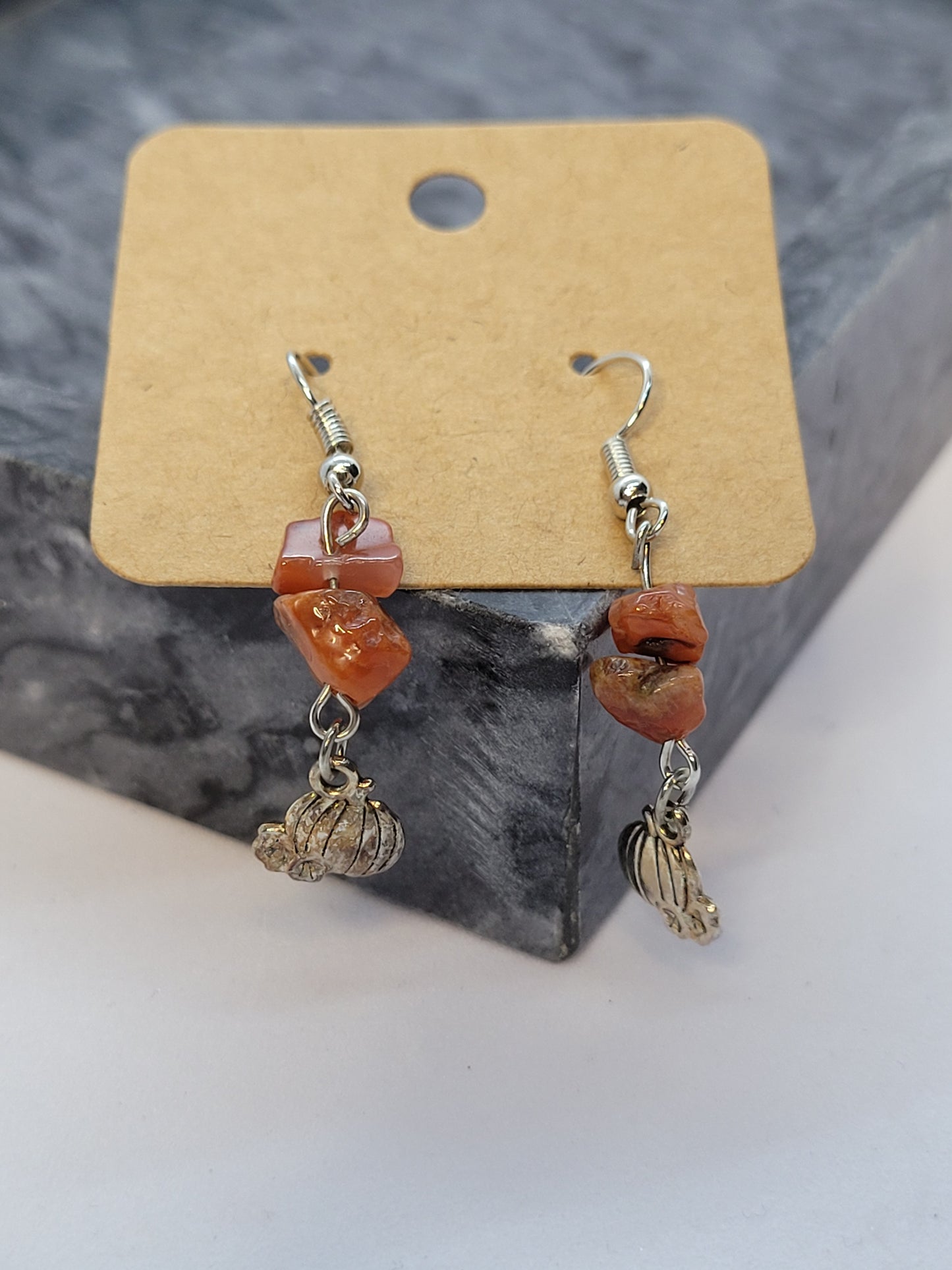 Carnelian, Pumpkin Earrings- silver