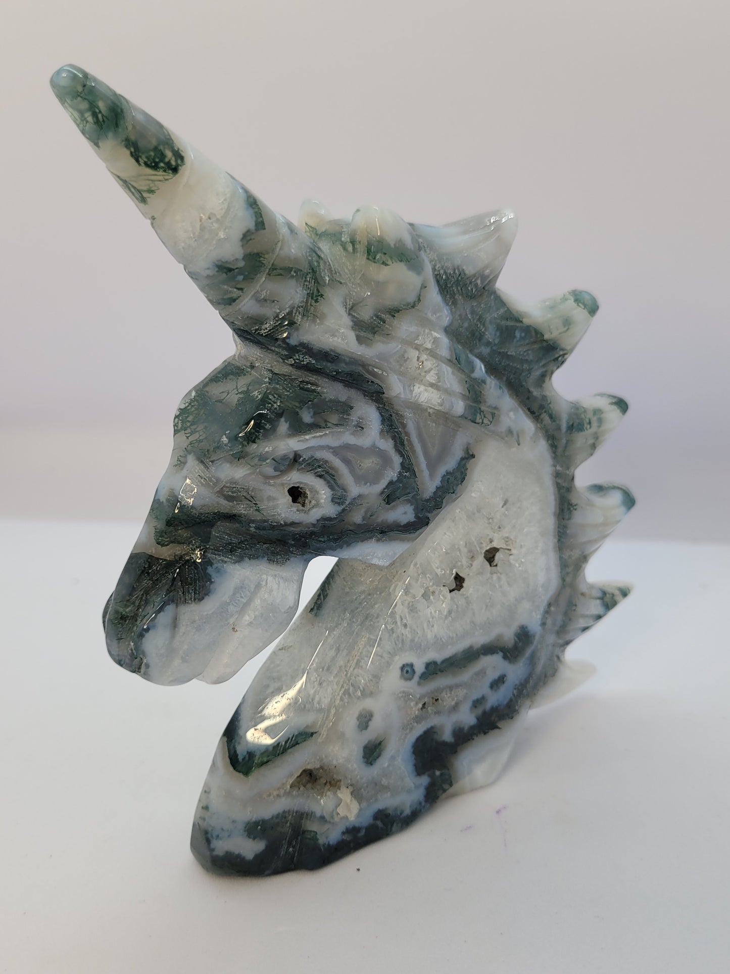 Druzy Moss Agate Unicorn Head - Large