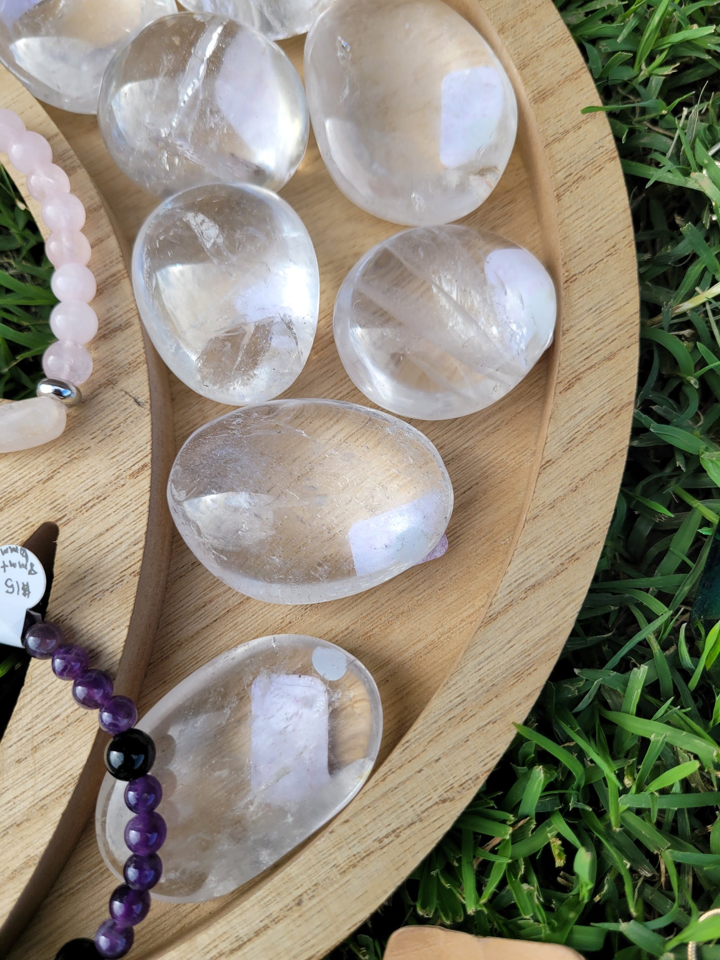 Clear Quartz, Smoky Quartz, Golden Healer Palm Stones