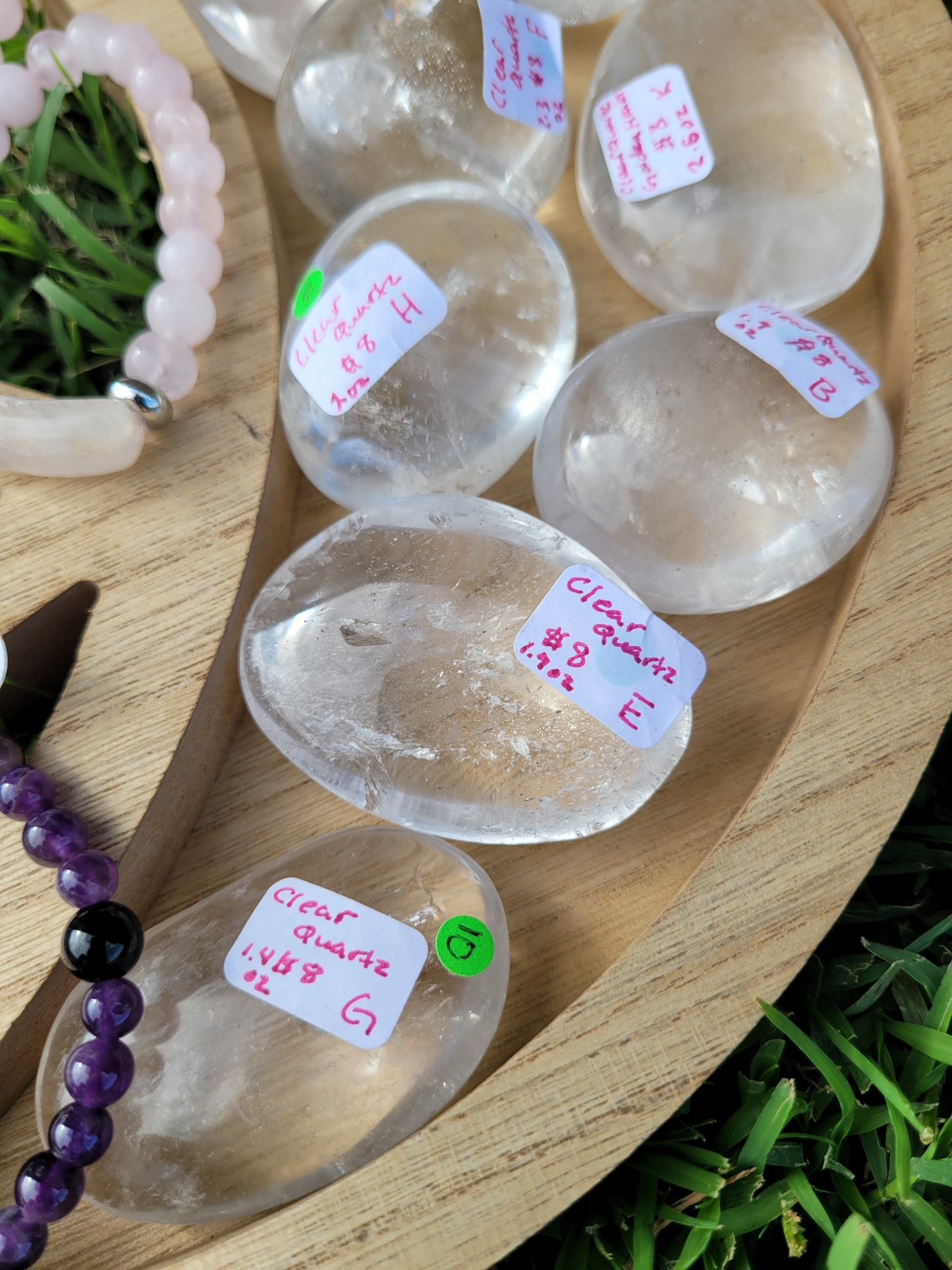 Clear Quartz, Smoky Quartz, Golden Healer Palm Stones