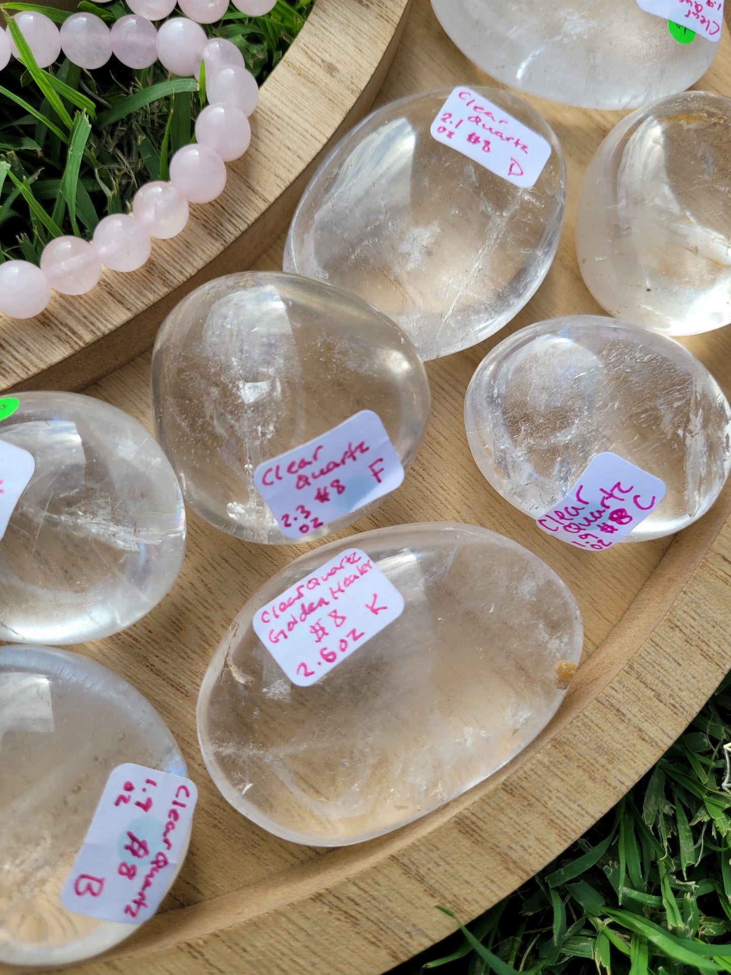 Clear Quartz, Smoky Quartz, Golden Healer Palm Stones