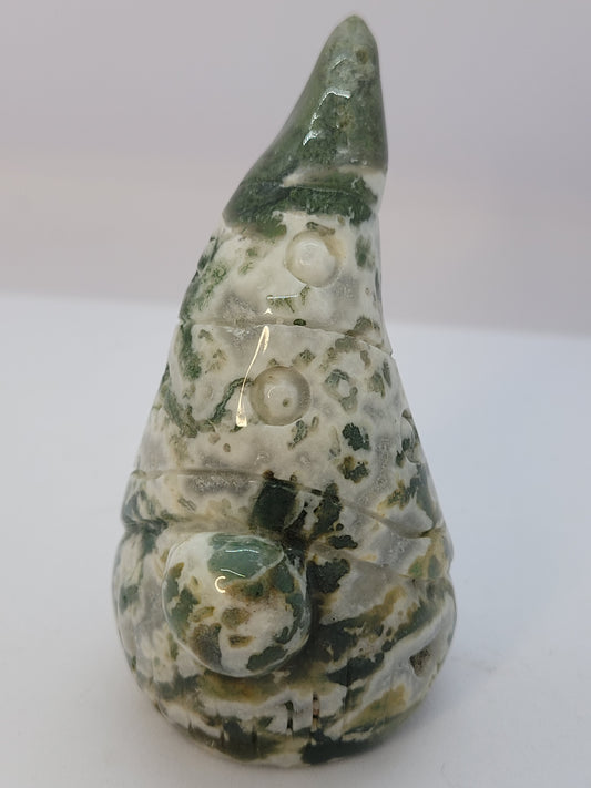 Druzy Moss Agate Gnome carving