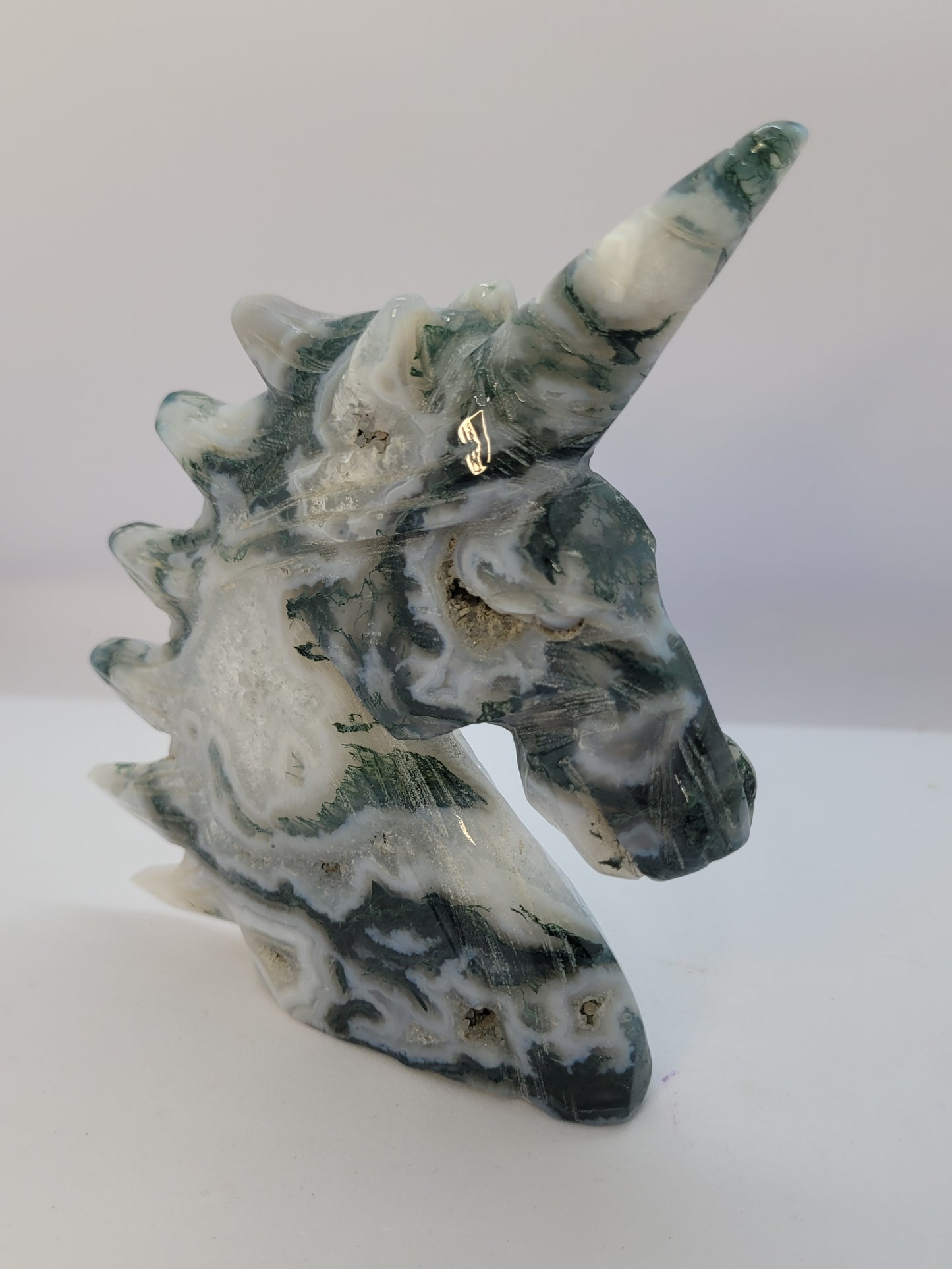 Druzy Moss Agate Unicorn Head - Large