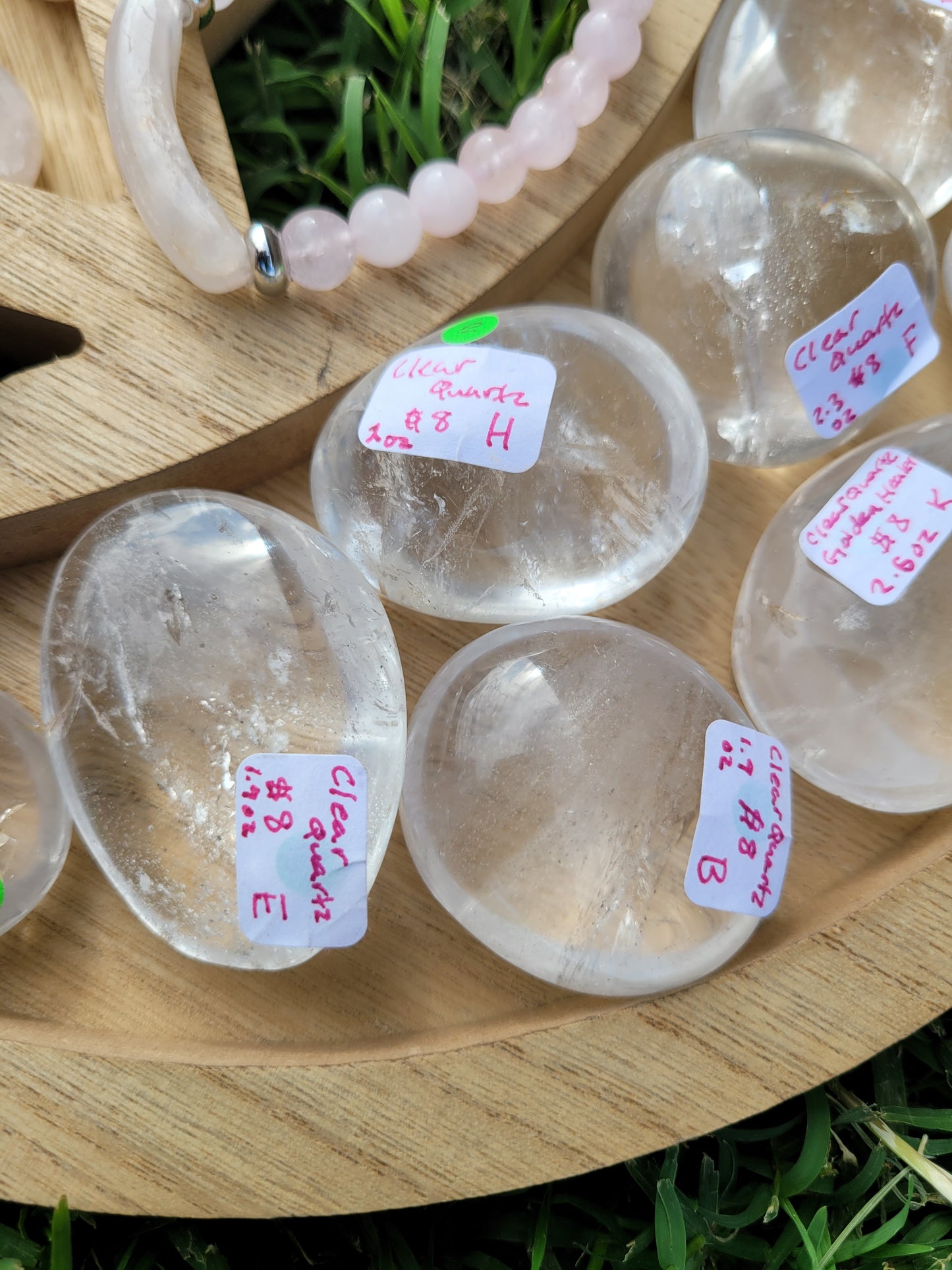 Clear Quartz, Smoky Quartz, Golden Healer Palm Stones
