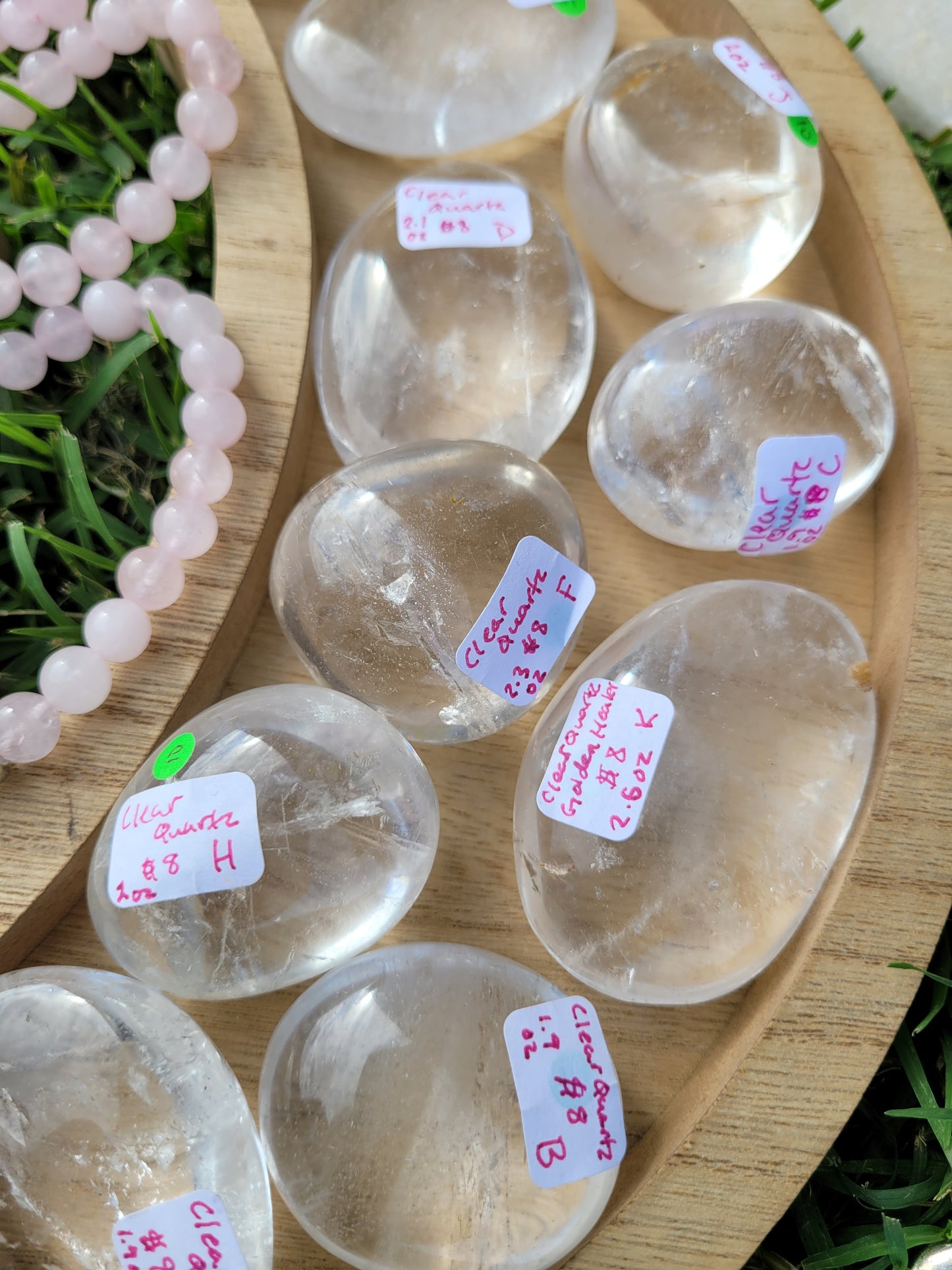 Clear Quartz, Smoky Quartz, Golden Healer Palm Stones