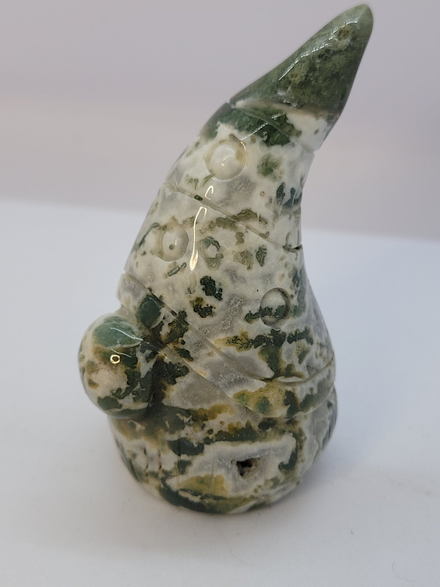 Druzy Moss Agate Gnome carving